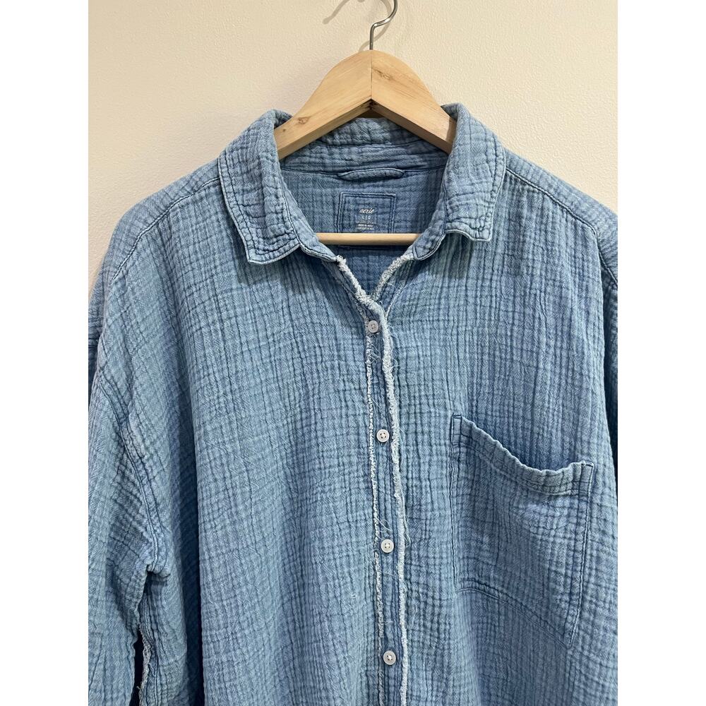 Aerie Blue Cotton Gauze Oversized Beach Swim Cover Up Shirt Size Large - Picture 6 of 12